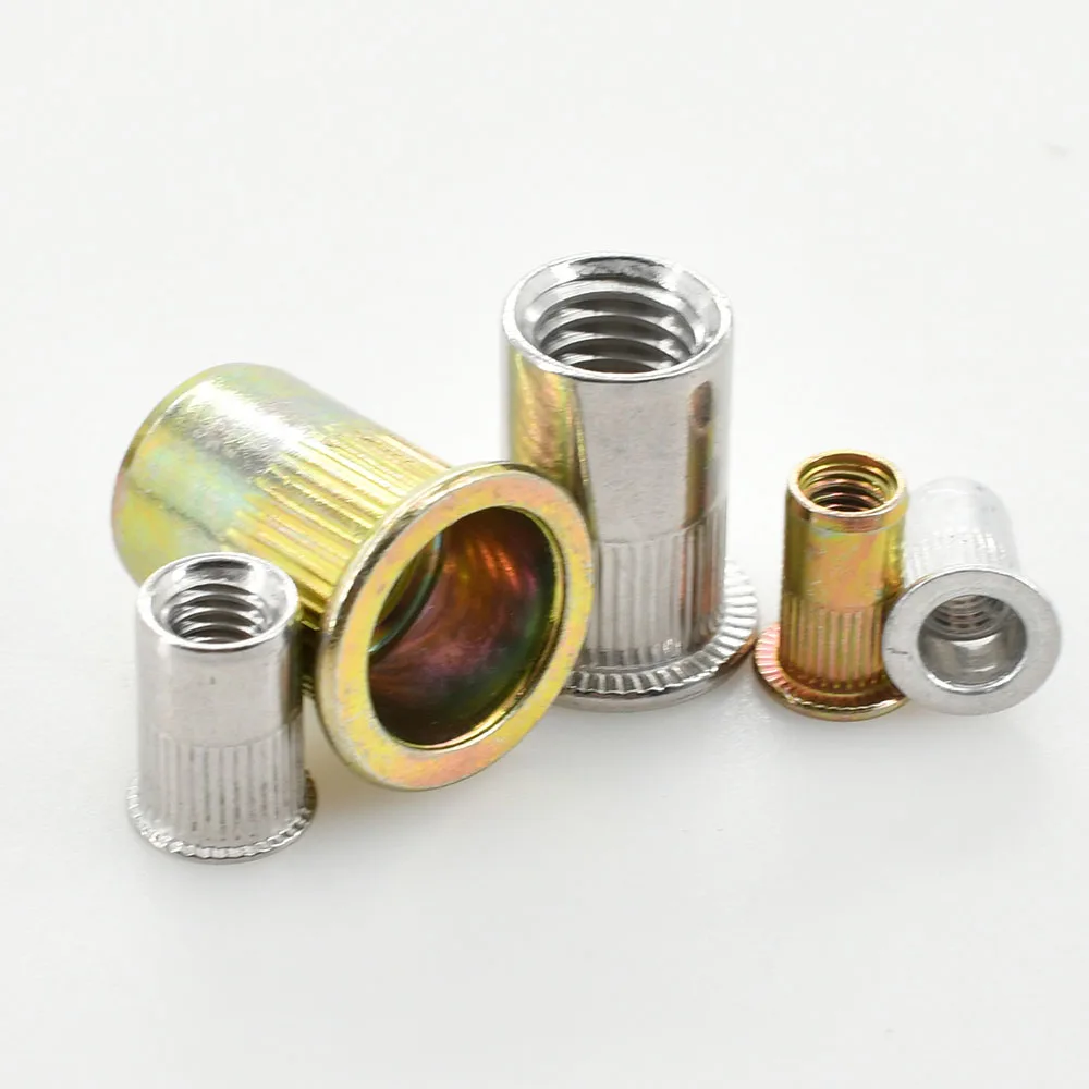 M3 M4 M5 M6 M8 M10 M12 Flat Rivet Nut Metric Thread Insert Nuts Carbon/Stainless Steel Aluminum Metal Rivnuts Lock Fix Clamp Nut