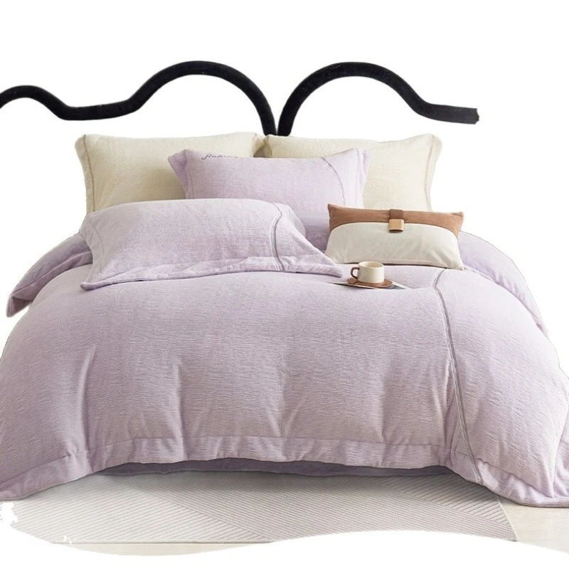 

Autumn and winter milk fleece four-piece girls thickened household sheets quilt cover bedding