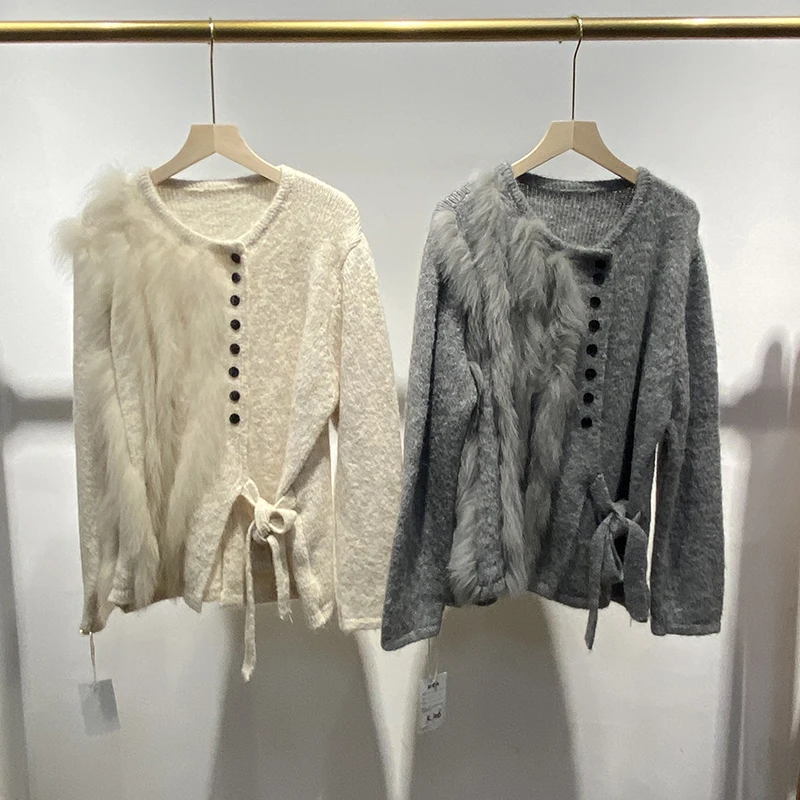 เสื้อสเวตเตอร์ขนสุนัขจิ้งจอกแท้ ดีไซน์พิเศษสำหรับผู้หญิง ฤดูใบไม้ร่วง 2025 เสื้อแจ็คเก็ตขนสัตว์ถักนิตติ้ง ฤดูใบไม้ผลิ ขนสัตว์แท้