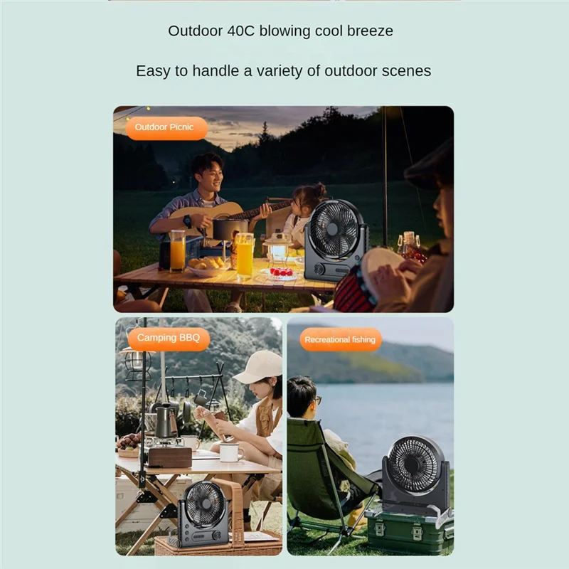 AB68 キャンプファン LED 照明充電式デスクトップポータブルサーキュレーター屋外ファンシェイクヘッド扇風機 15000Mah
