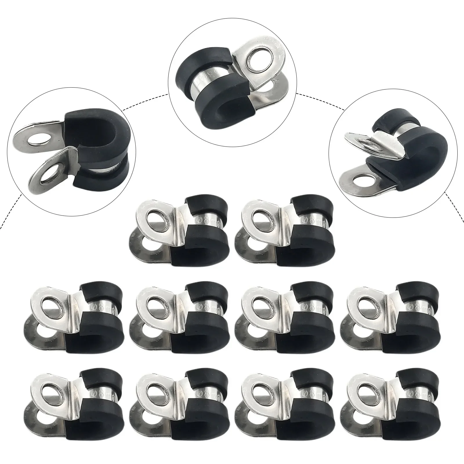 Industrial grade Cable and Tube Retainer 10PCS Rubber Lined P Clamp Cable Mount Hose Pipe Clamp, Stainless Steel