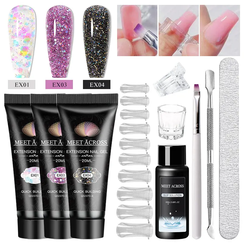 MEET ACROSS Kit gel per unghie da 20 ml per estensione rapida Nail Art Gel Strumenti per unghie Estensione delle dita Soluzione acrilica Smalto gel Nail Art