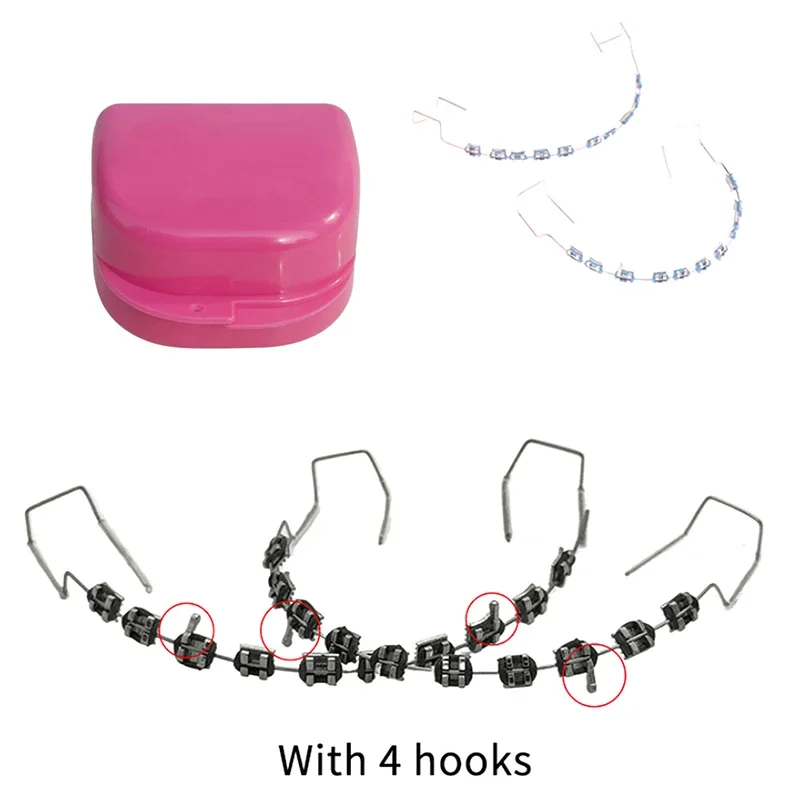 

1 Pair Boxed Temporary Tooth Decoration With 4 Hook With Metal Wires Multicolour Metal Bracket Ligature Ties Dentist Material