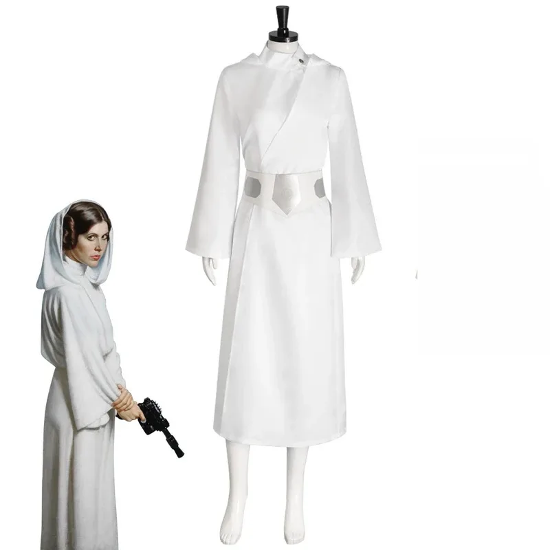 

New Leia Cosplay White Robe Blet Movie Space Battle Princess Costume Adult Women Roleplay Fancy Dress Up Party Clothes