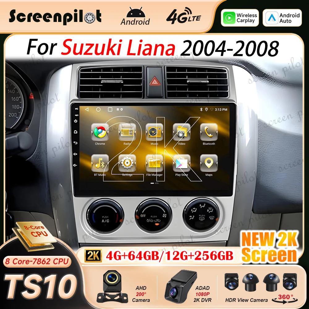 Android 16 Car Radio Stereo For Suzuki Liana 2004 2005 2006-2008 Stereo Head Unit Multimidia Player GPS Carplay Android Auto RDS