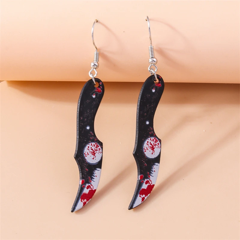 Punk Halloween Bloody Knife Drop Earrings Scissors Saw Dangle Hooks Earrings for Women Girls Night Party Jewelry Gifts