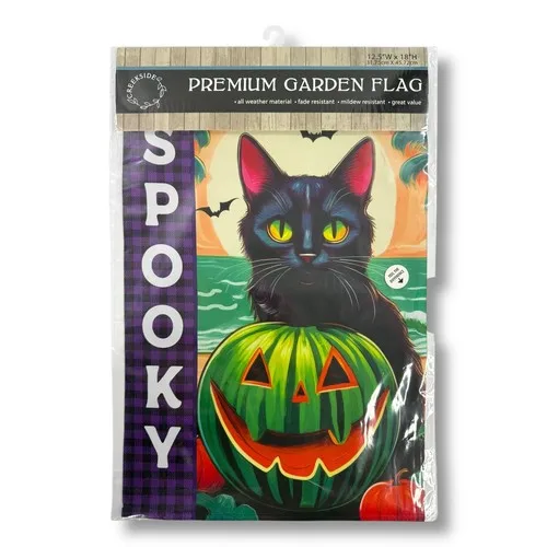 Spooky Black Cat Summerween Summer Halloween Garden Flag 12.5x18