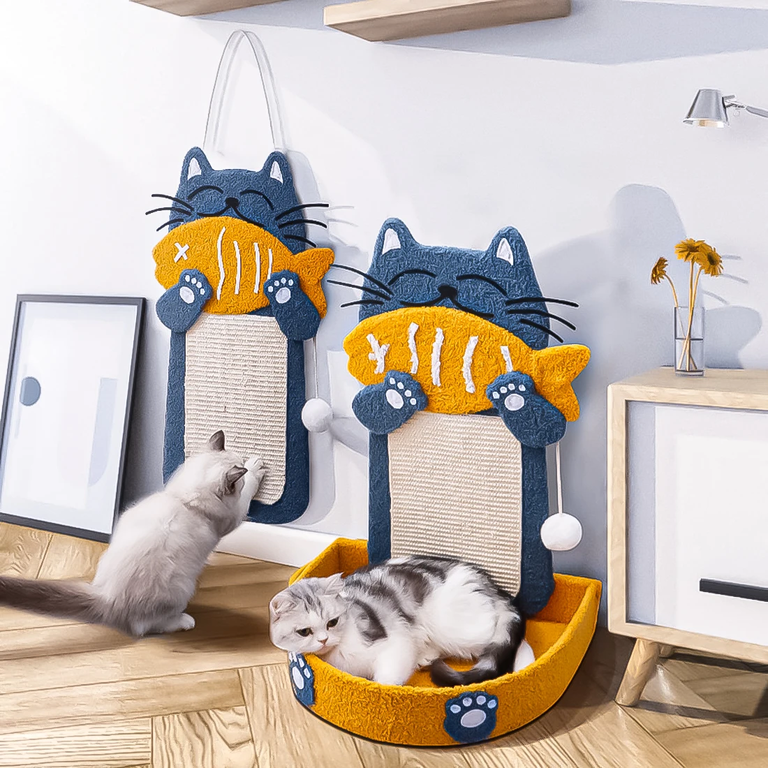 

Pet Cartoon Design Multifunctional Cat Scratch Sisal Board Cat Bed Teddy Flannel Cover