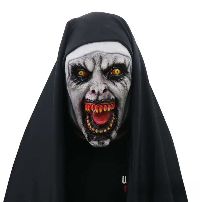 Halloween Scary Nun Mask Rubber Mask Head Band Trick Scary Masks Live Performance Props Costume Face Masques with Headpiece