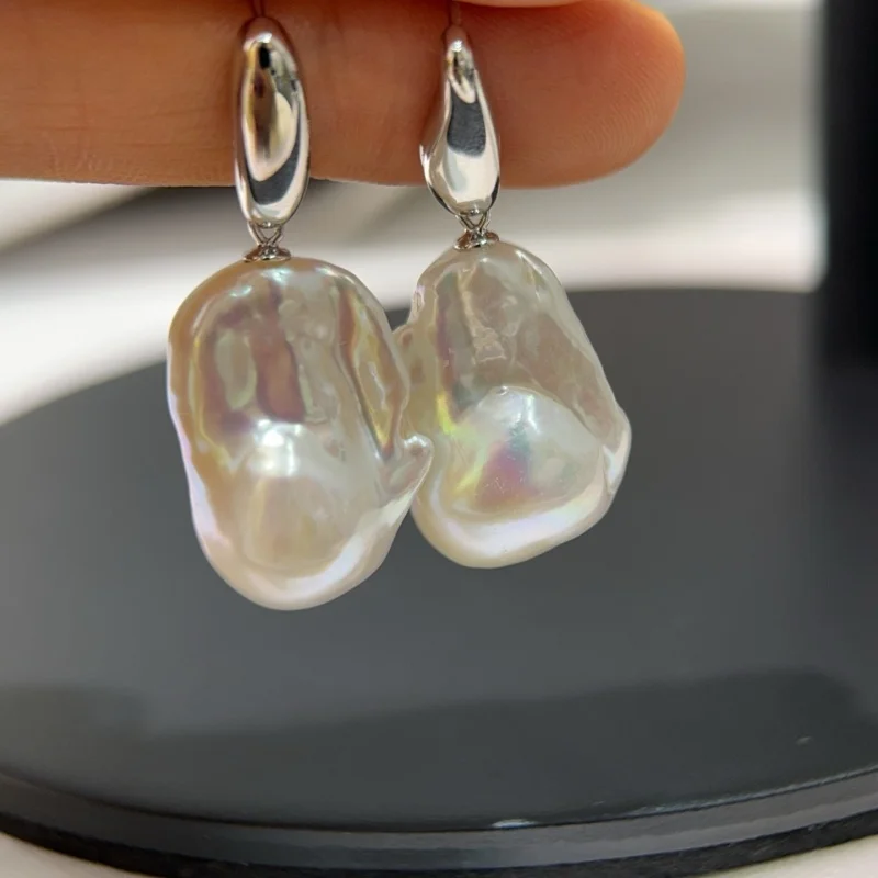 

SGARIT Genuine Baroque Women Dangle Earrings 925 Sterling Silver White Natural Freshwater Pearl Wedding Engagement Fine Jewelry