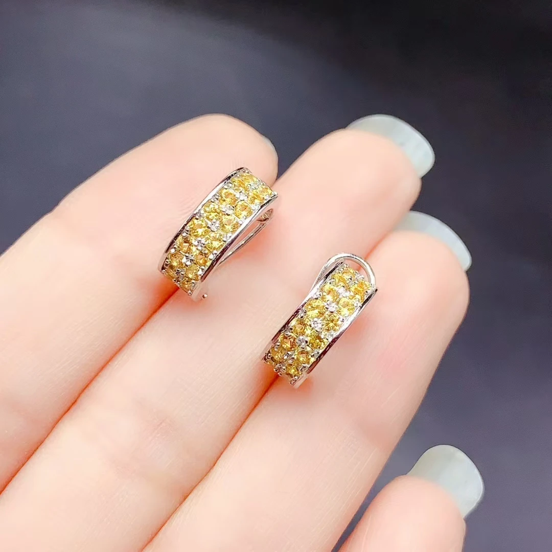 

100% Genuine Yellow Sapphire Earrings for Office Woman 32 Pieces 2mm Naturak Sapphire Stud Earrings with Thick 18K Gold Plating