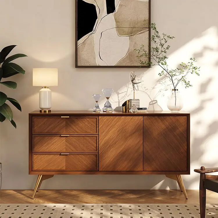 Medieval retro solid wood, high-end side cabinet against the wall, small apartment living room, large-capacity entrance cabinet