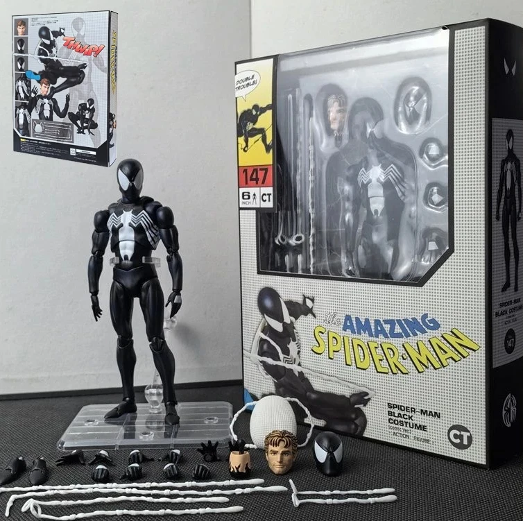 Em estoque CT 1/12 The Amazing Spider-Man MAFEX 147 S.H.Figuarts Spider Man Venom Simbiótico Black Suit Anime Figuras de ação