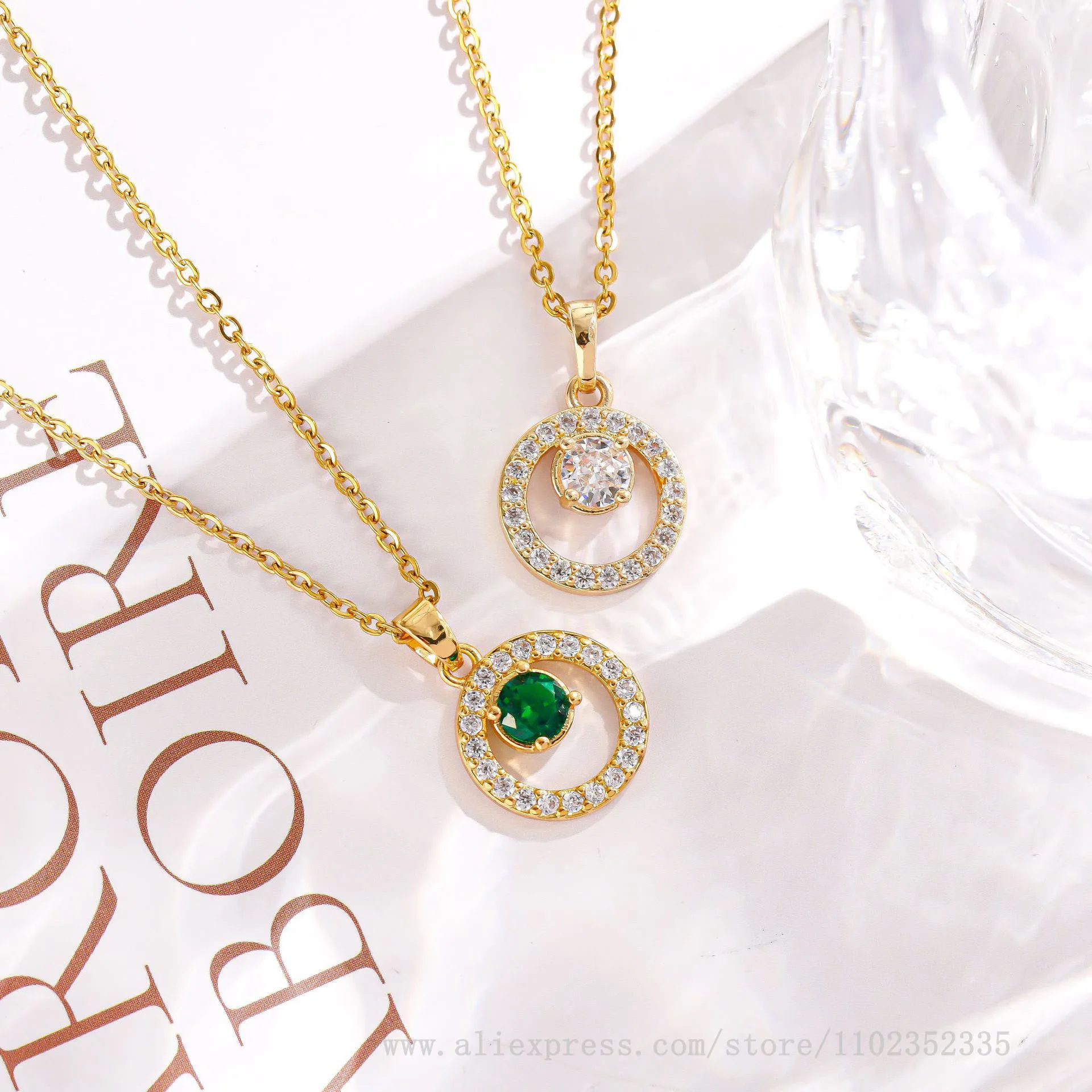 5pcs/ Bag   Fashion Color Preserved Real Gold Diamond Set Circular Pendant Zircon Necklace Women's Clavicle Chain