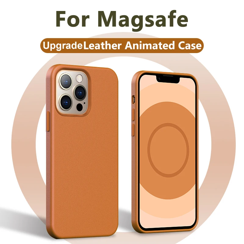 Upgraded For Magsafe Magnetic Leather Case For iPhone 15 14 13 Pro Max 15 Plus Mini Charging Animation Cases Phone Accessories