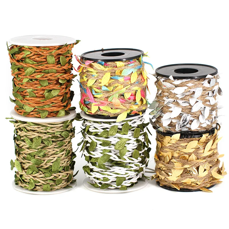 10m Roll Simulation Green Leaves Weaving Hemp Rope DIY Birthday Wedding Decoration Rattan Gift Garland Bouquet Packaging Rope