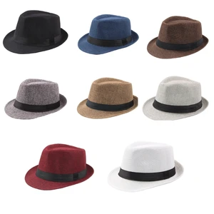 Männer klassischer Fedora -Hut mit schwarzen Bands, Short Tab, Gangster, Cosplay -Party, Fantasy -Accessoires, Sommer 6 Hauptverkaufs -Gangsterhose - №2