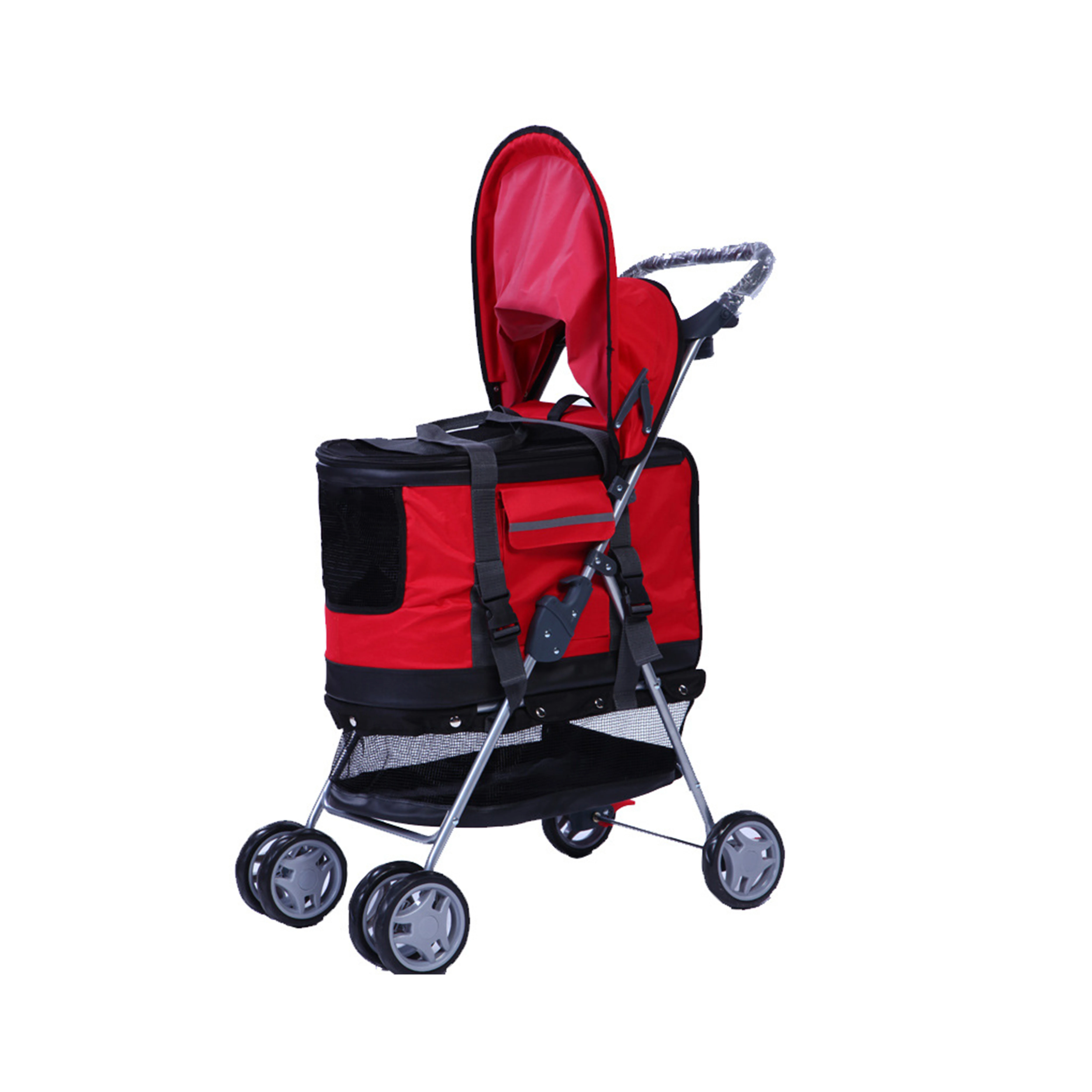 

Красная металлическая дорожная уличная коляска для домашних животных, коляска для собак