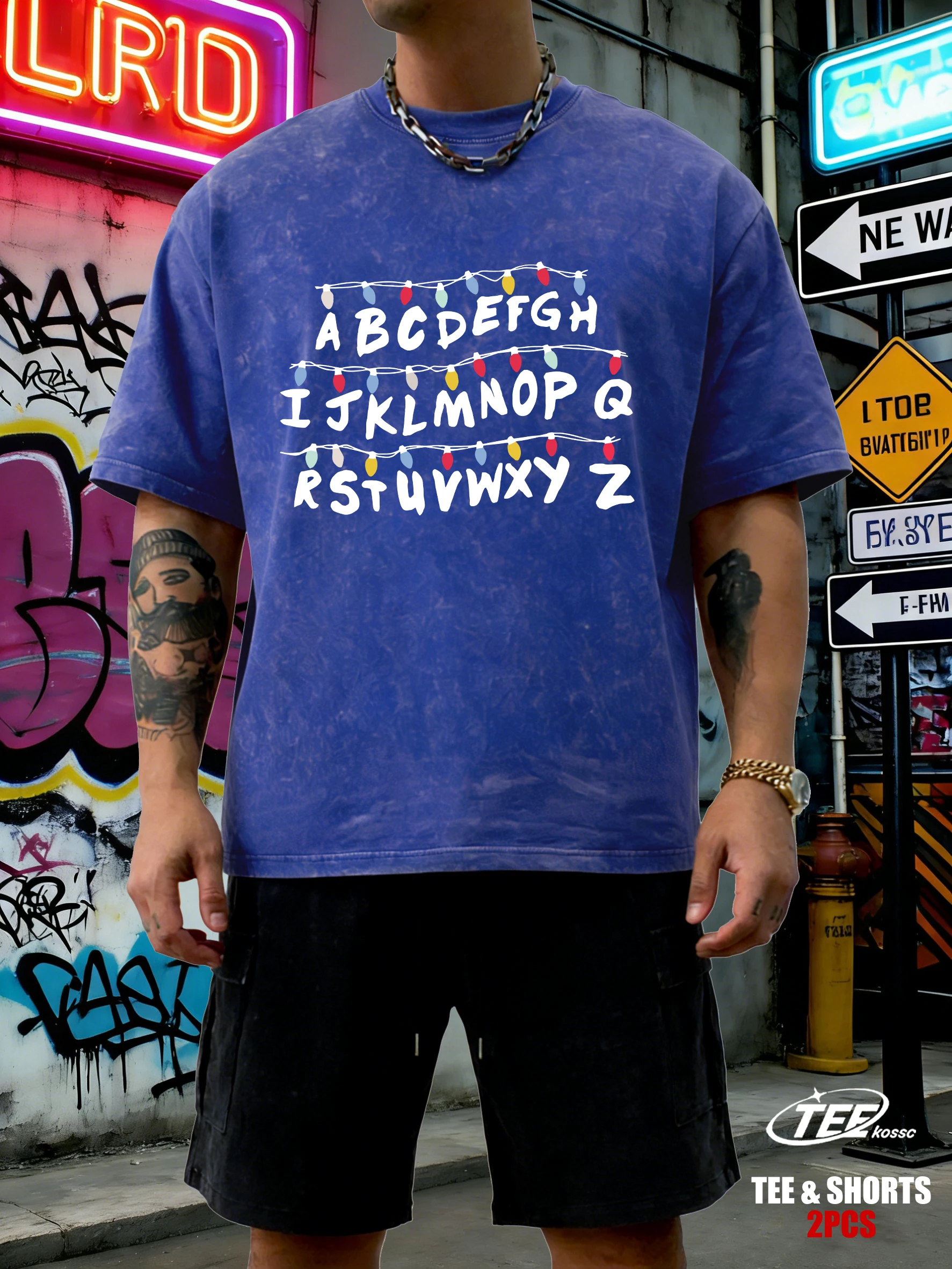 

Мужская летняя свободная футболка с принтом «Светящиеся буквы» на фоне стираной стены, из мягкого дышащего хлопка, модная, с коротким рукавом, в стиле ретро, спортивная.