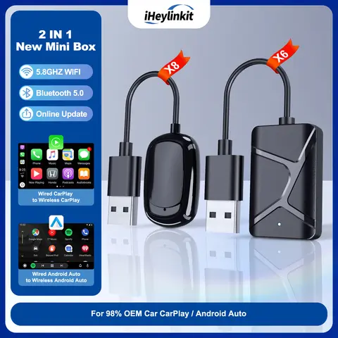 iHeylinkit Nuovo adattatore CarPlay wireless 2in1 e adattatore wireless Android Auto Connessione automatica Plug & Play Type-C/USB per radio