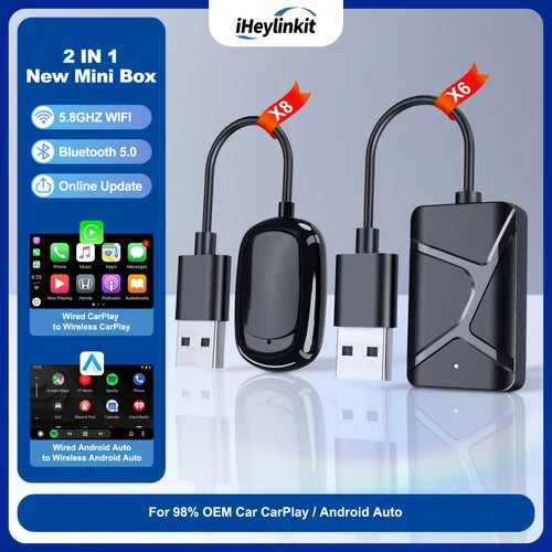 Imagen 1 del producto IHeylinkit nuevo adaptador CarPlay inalámbrico 2 en 1 y adaptador inalámbrico Android Auto conexión automática Plug & Play tipo C/USB para Radio