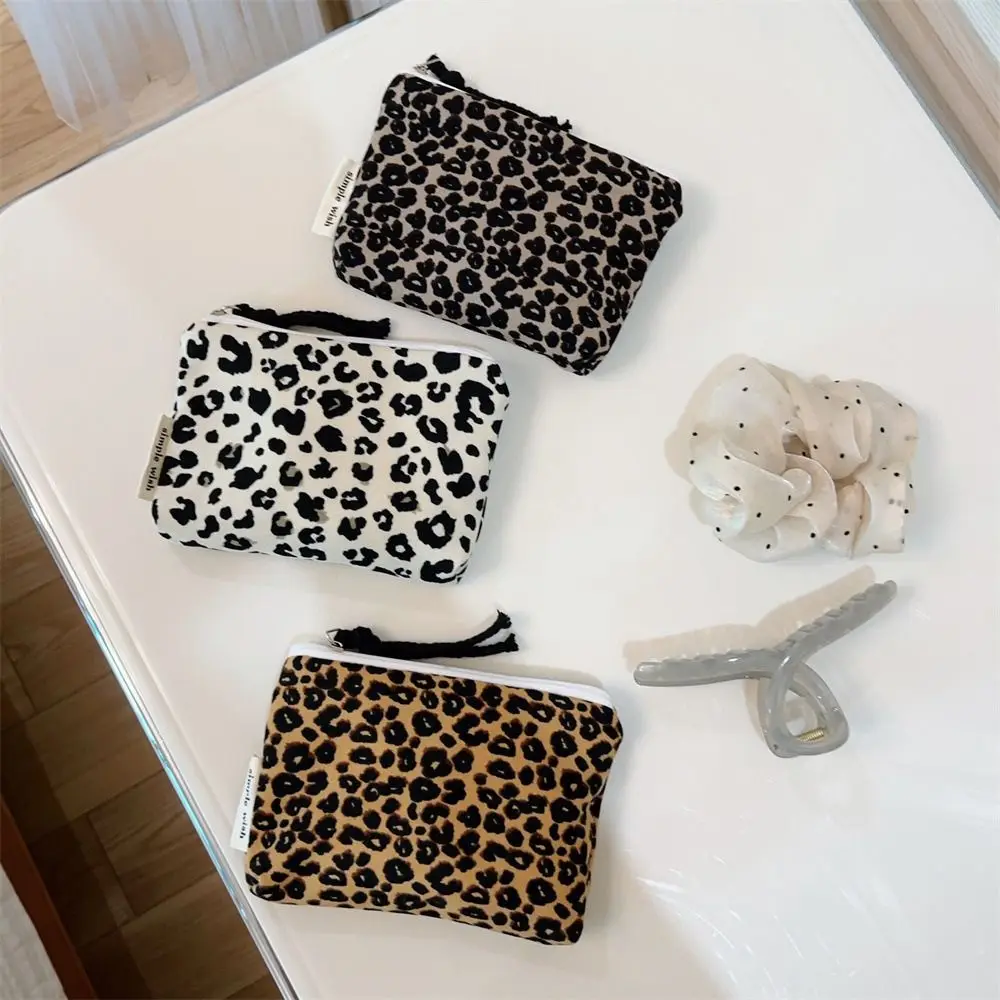 Fashion Leopard Print Makeup Pouch Zipper Canvas Coin Purse Portable Retro Style Cosmetic Organizer Daily Carry