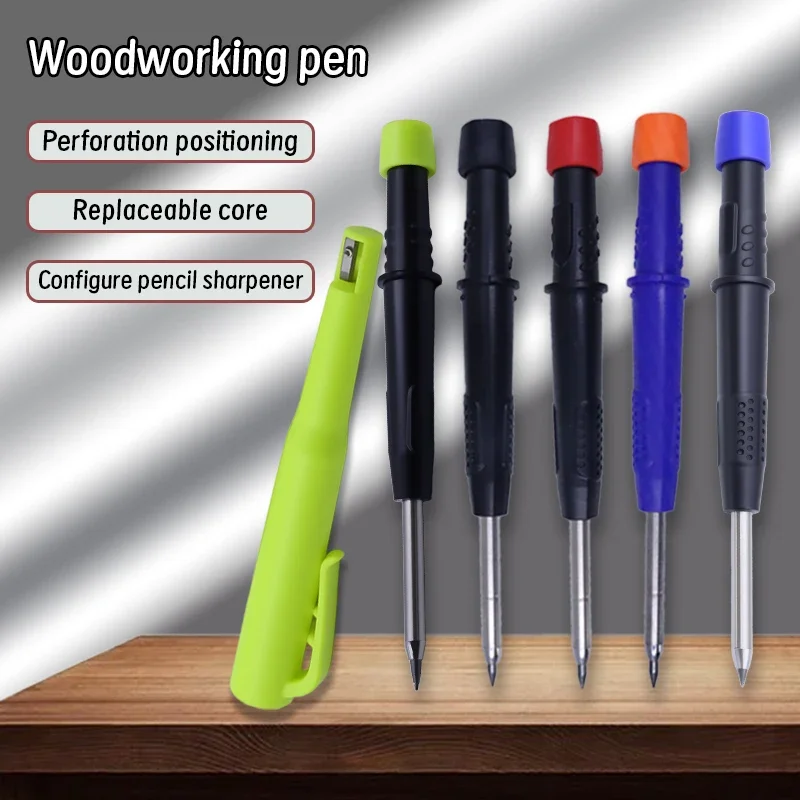 Carpenter Pencil Set 2.8mm Deep Hole Mechanical Pencil Marker with Built in Sharpener for Carpenter Woodworking Architect