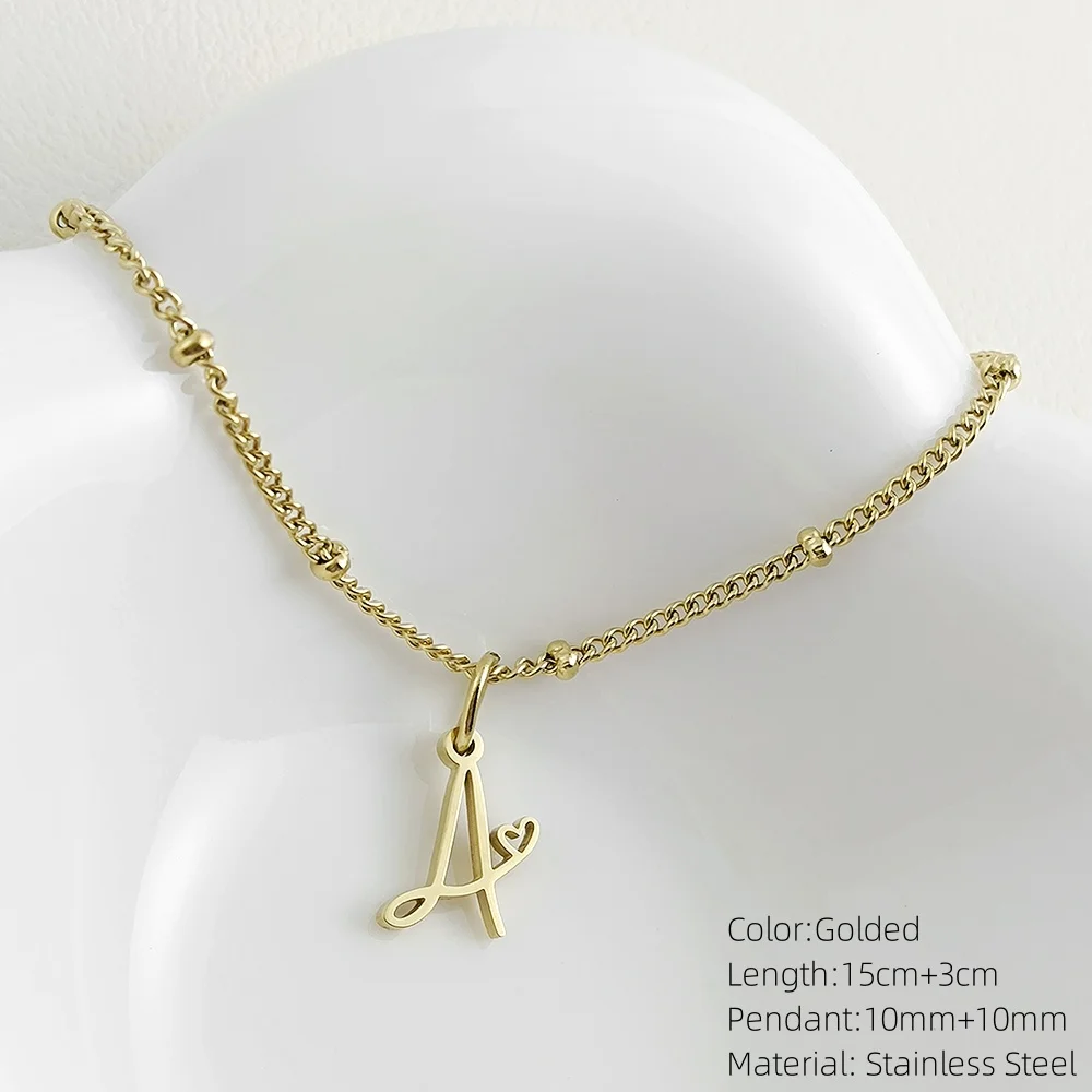 Minimalist Style Stainless Steel Women Pendant Bracelet Initial Letter Pendant Bead Chain Women's Jewelry 2024 Fashion Trend