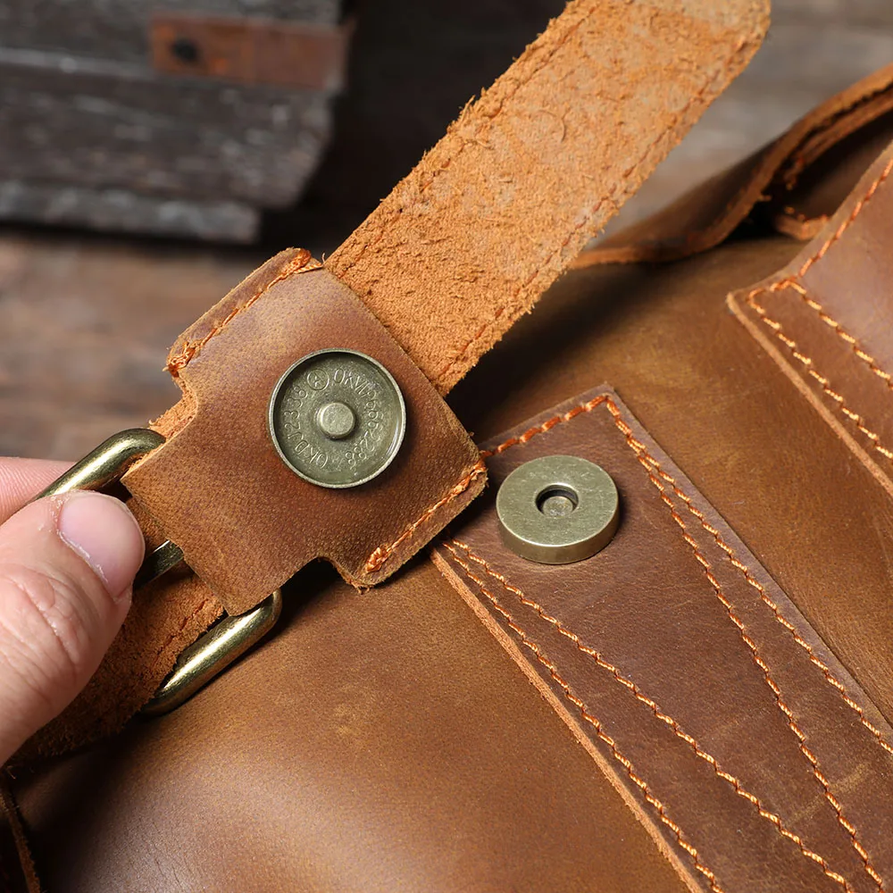 S.WORKER Vintage Echtleder Herrenrucksack Laptop-Tasche Casual Crazy-Horse Leder Schultasche Outdoor Reise-Weekender-Tasche – Detail 12