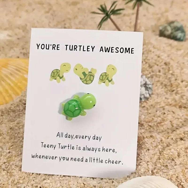 Emotional Support,You're Turtley Awesome, Turtle Motivational Gift, Cute Green Turtles Decoration, Friendship Gifts With Card image 4