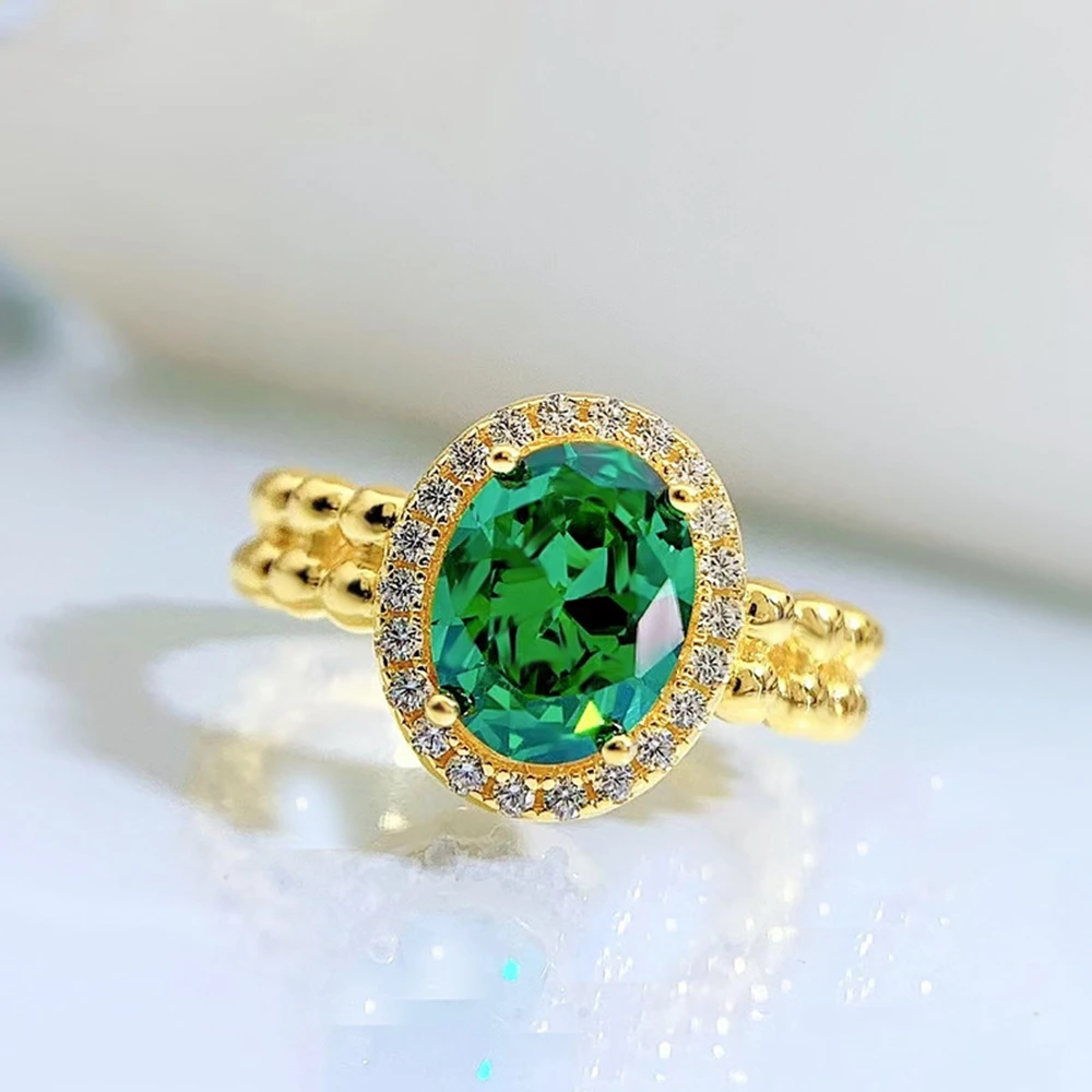 SHIPEI Vintage 925 Sterling Silver Oval 2CT Emerald Gemstone 18K Gold Plated Ring For Women Wedding Party Fine Jewelry Wholesale