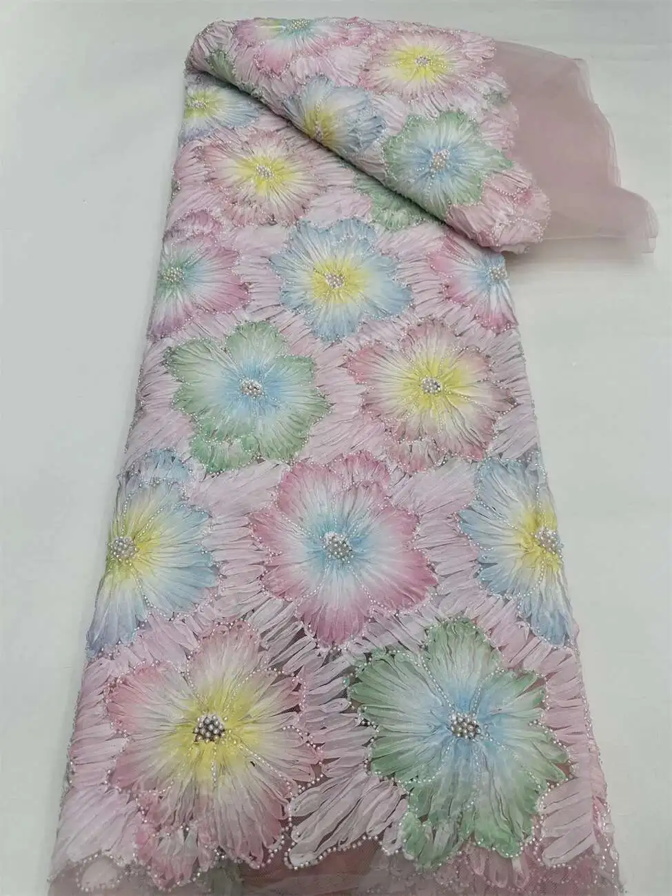 

Nigerian Sequins Lace Fabric High Quality African 3d Lace French Tulle Sequin Embroidery Lace Fabrics For Party Dress