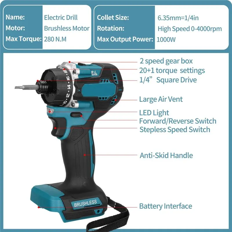 ABVJ-Electric Screwdriver Multifunctional Brushless Impact Cordless Screwdriver Cordless Impact Tool EU Plug