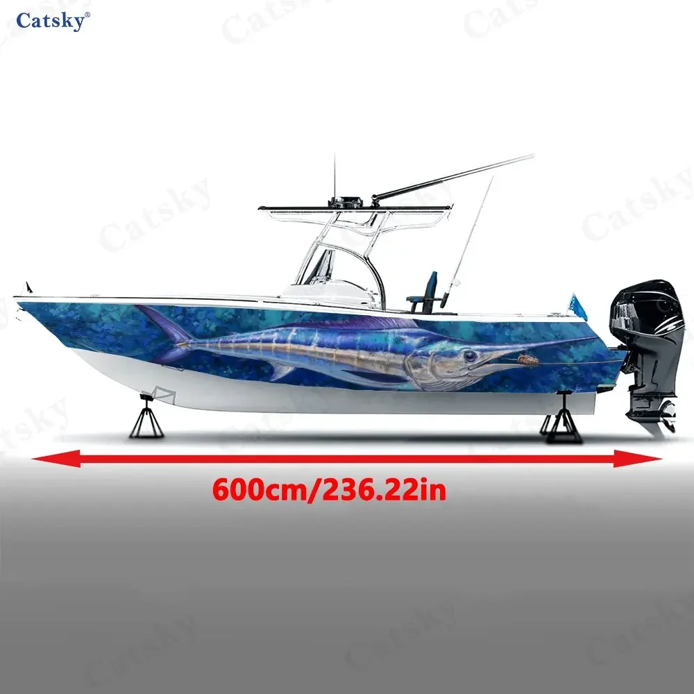 2Pcs Deep Sea Arrow Shadow Boat Stickers, PVC Waterproof Durable Vinyl Wrap Decals for Fishing Boats, Durable and Stylish Design