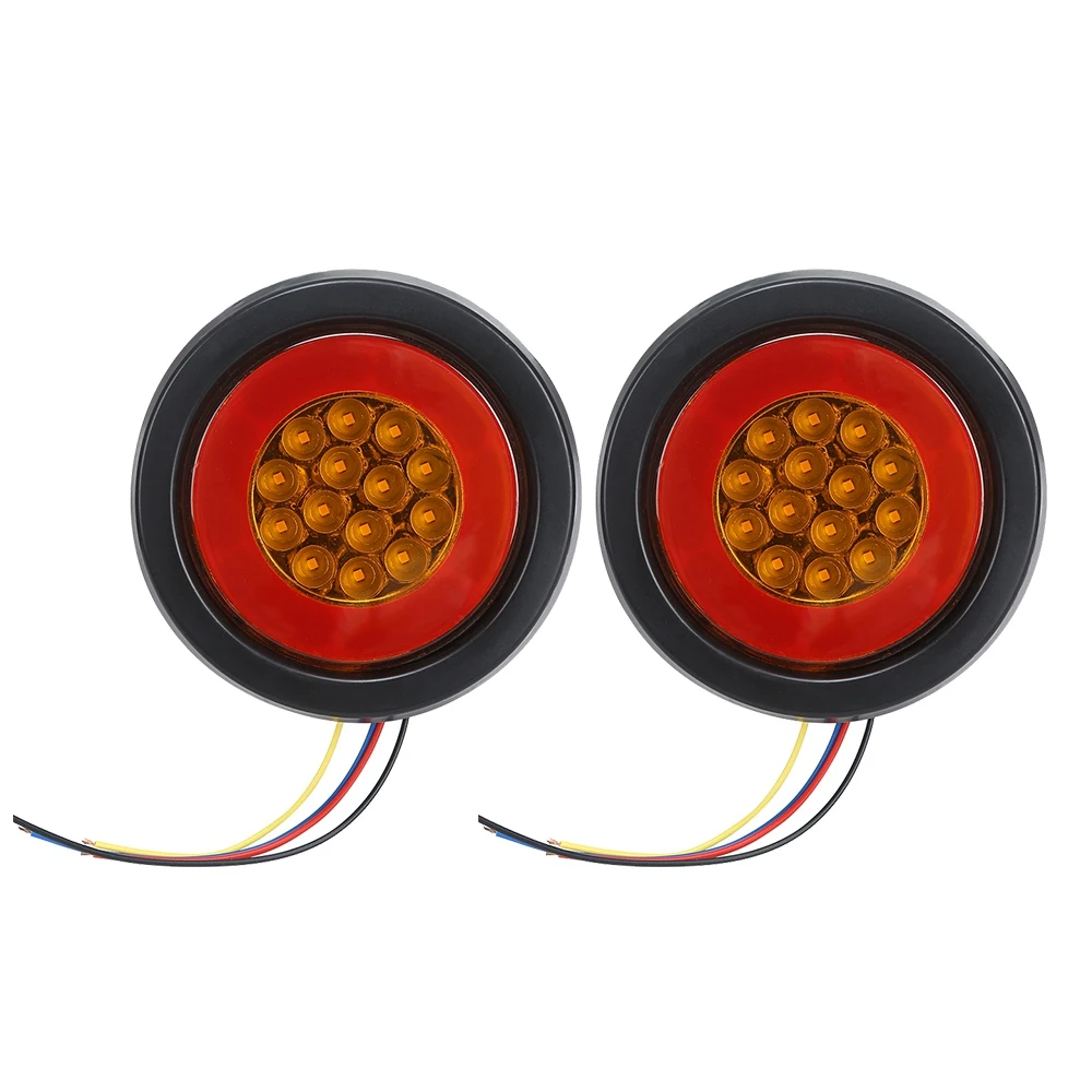 

2Pcs 12V 32 LED Car Light Guide Round Amber Red Taillights Rear Fog Light Stop Brake Running Reverse Lamp for