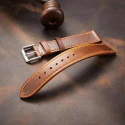 18mm 19mm 20mm 21mm 22mm Vintage Genuine Leather Watch Band Soft Cowhide Watch Strap Men Women Retro Wax Leather Strap for Omega