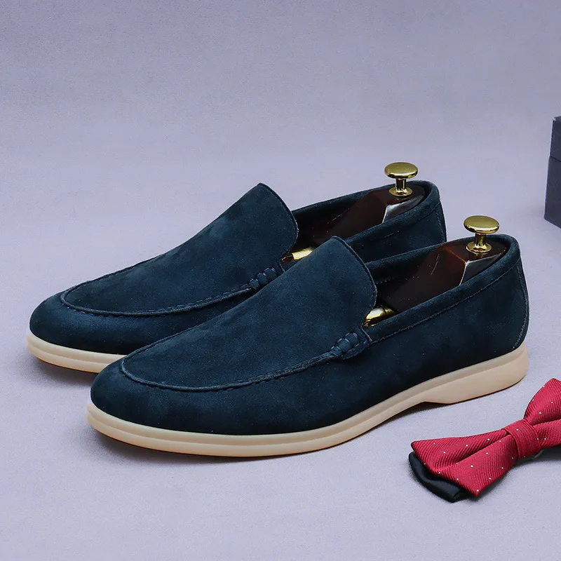 Matte Suede Men's Shoes Genuine Leather Retro Low-Top Shoes Business Slip-On Cow Suede Slip-On Soft Men's Casual Leather Shoes