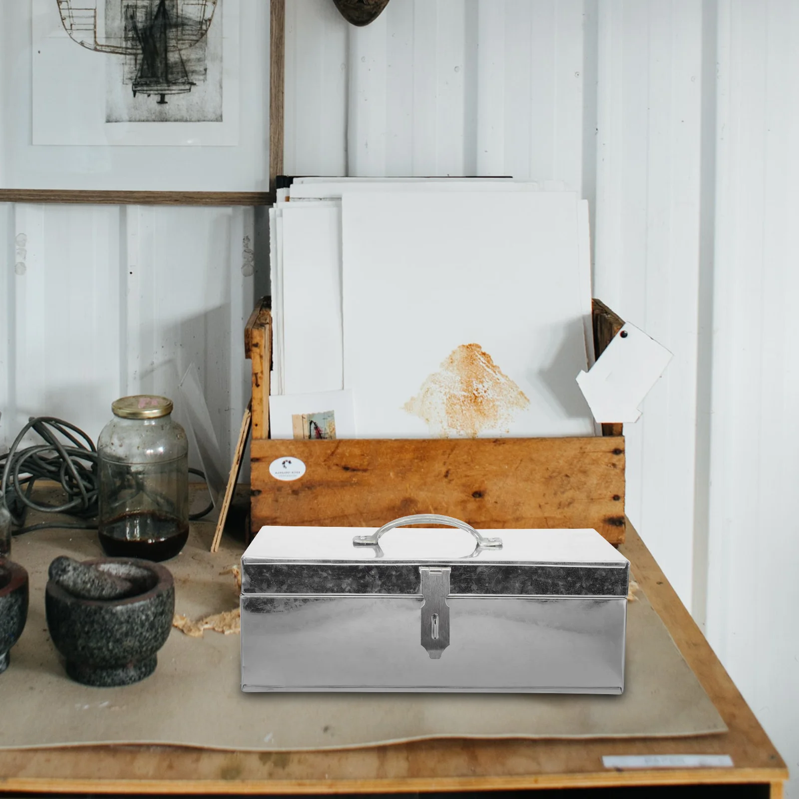 1 قطعة صندوق الأدوات المنزلية صفائح حديد حقيبة للتخزين قفل دائم العملي المحمولة إصلاح المنظم أداة صندوق حامل النقدية