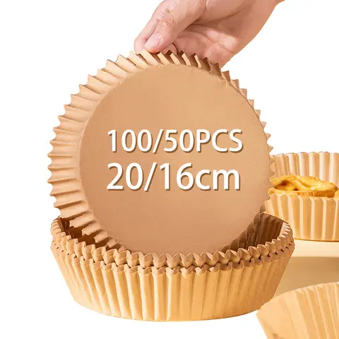 100/50/30PCS 일회용 에어 프라이어 종이 라이너 16/20CM 내유성 방수 에어 프라이어 일회용 요리 종이 트레이 베이킹 종이