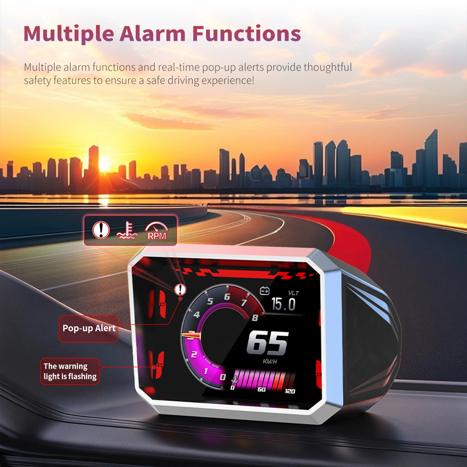 HUD-P31 Multiple Alarm Functions Dashboard Gauge OBD2 Car Speed On-Board Computer Overspeed Water Temp RPM Glass Projector GPS