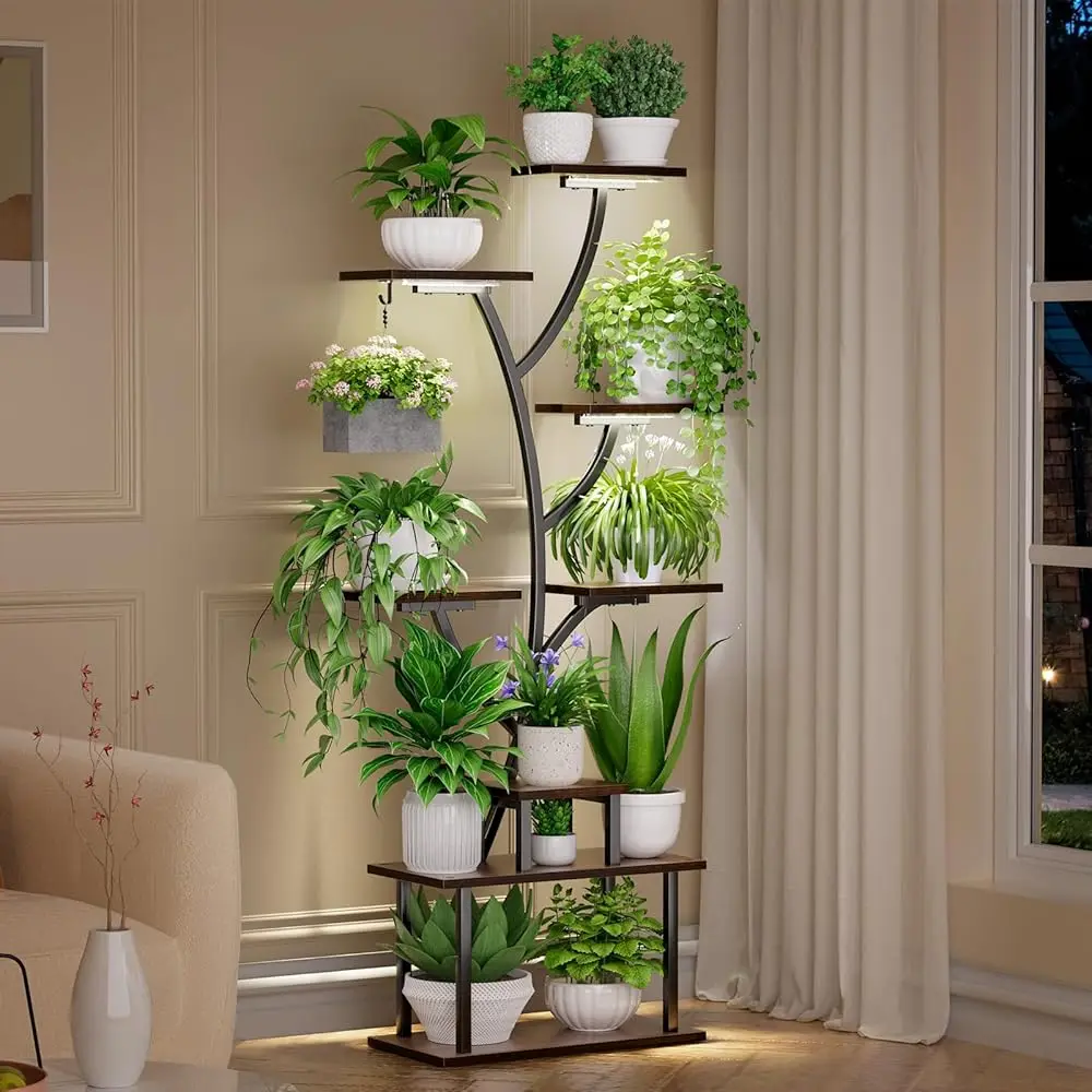 

Plant Stand Indoor, 8 Tiered 64"" Tall Plant Stands With Grow Lights, Metal Plant Shelf For Multiple Plants, Corner Plant