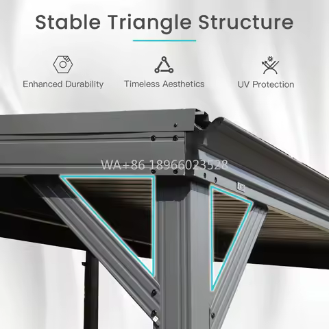 Pergola Built Drainage System for Backyard Deck 12' X 20' Wall Mounted Galvanized Steel Roof Hardtop Patio Shelter Lean Gazebo