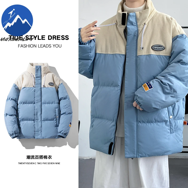 

Maxbarley Winter Cotton Jacket Men 8xl Casual Splicing Warm Stand Collar Padding Jacket 2025 Korean Outdoor Snow Windproof Parka
