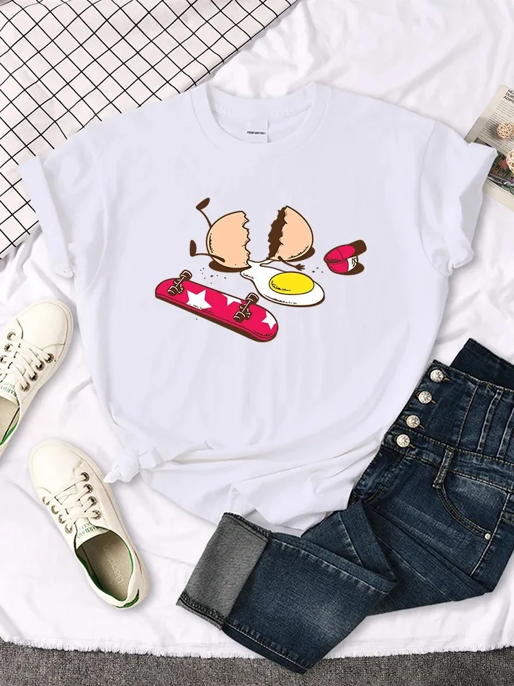 Interessante ovo rachado e estilo skate roupas estéticas roupas femininas, camisetas femininas harajuku casual hip-hop