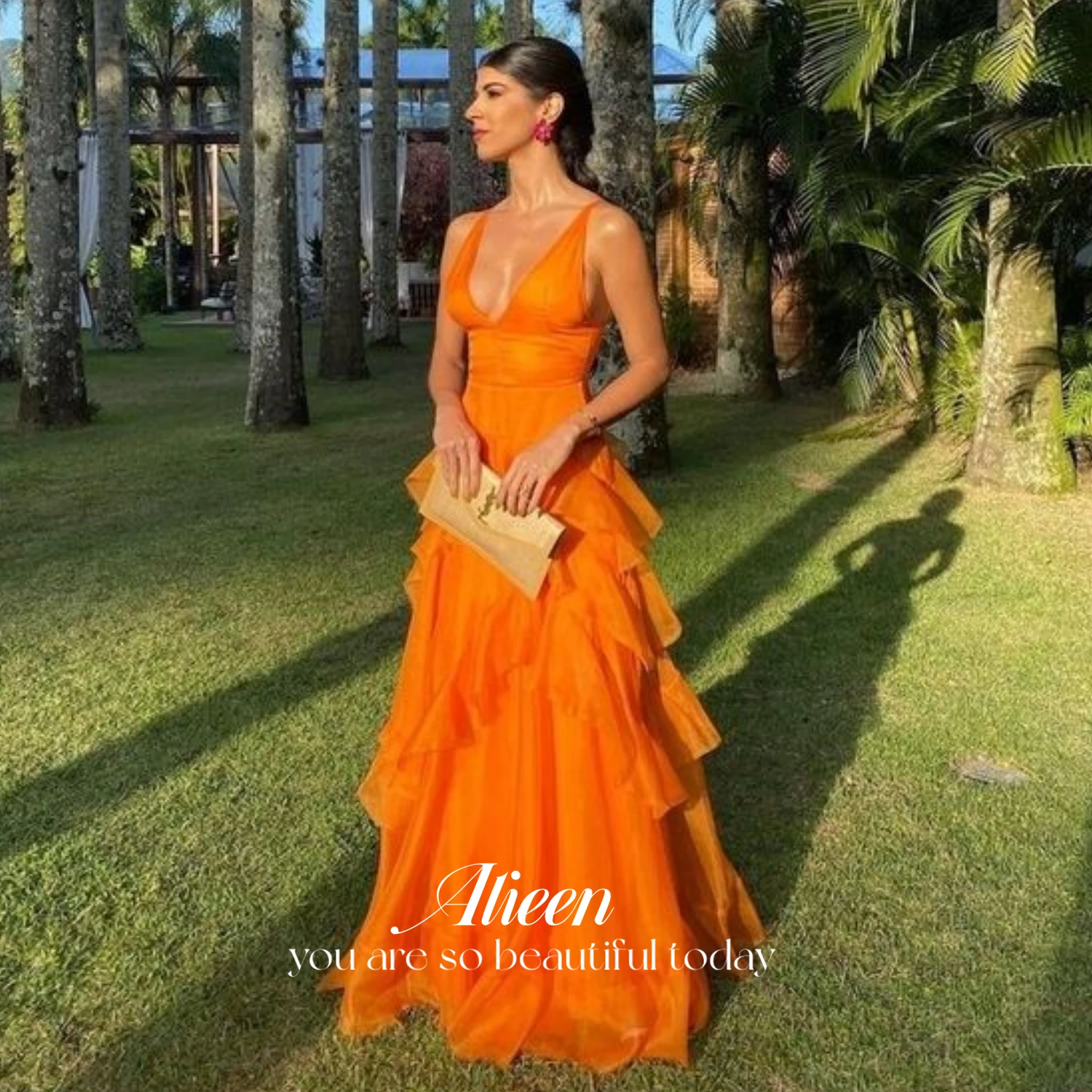 

Aileen V -neck Evening Dresses Woman Elegant Party Dresses for Women Luxury Evening Dresses 2023 Bridesmaid Dress Orange Color