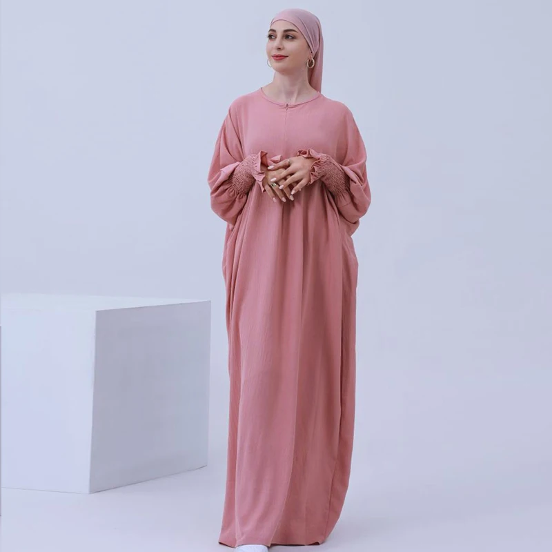 Wrinkle Soft Crepe Prayer Clothes Abaya Dubai Kaftans Saudi Arabia Turkey Islam Muslim Maxi Dress Djellaba Robe Femme Musulmane