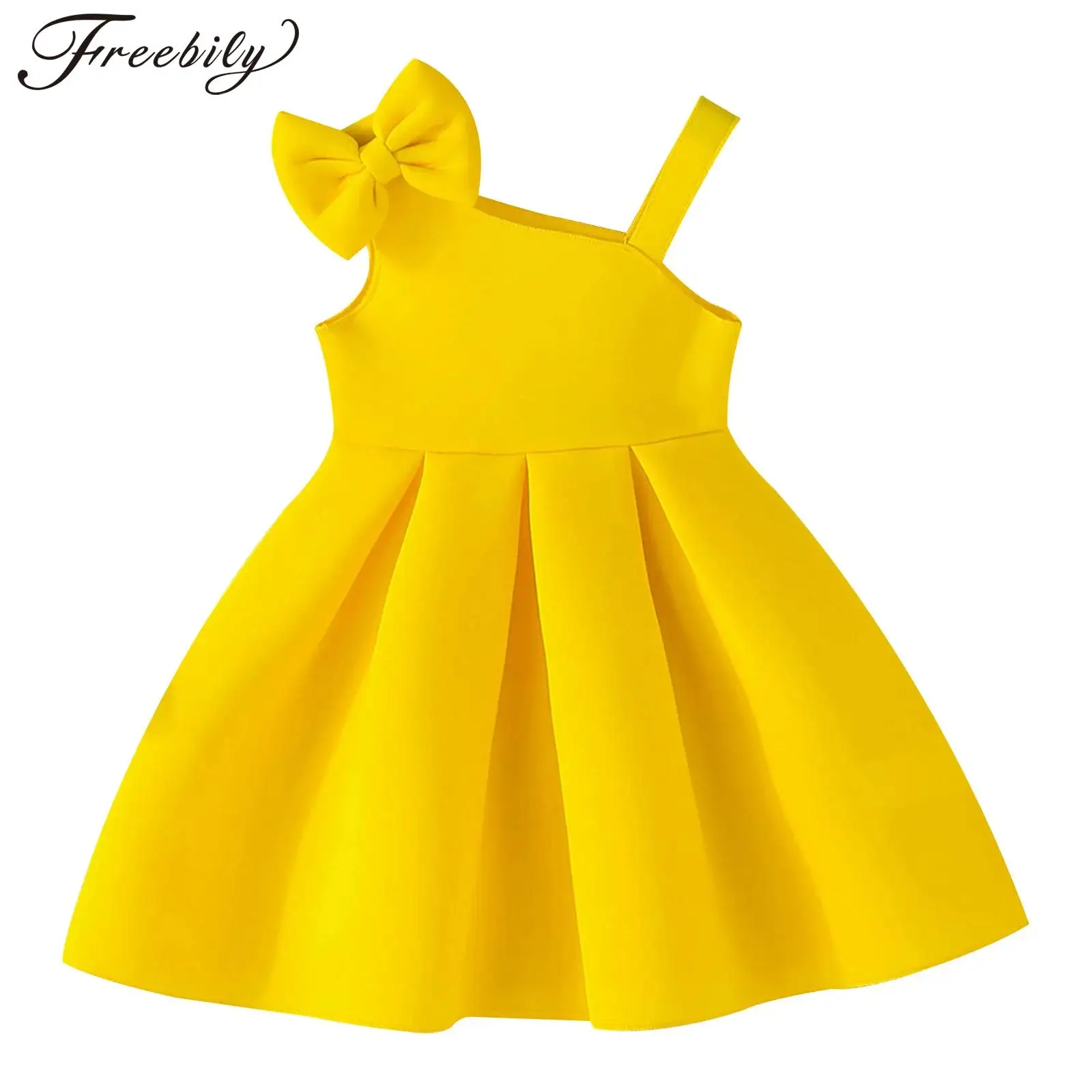 Baby Girls Sweet Summer Dress Bowknot One Shoulder Flower Party Dresses Children Clothes Birthday Wedding Banquet Pageant Gown