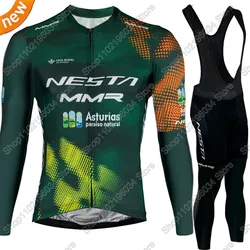Green MMR Team 2025 Cycling Jersey Set Clothing Suit Mens Long Sleeve MTB Bike Road Pants Bib Ropa Ciclismo