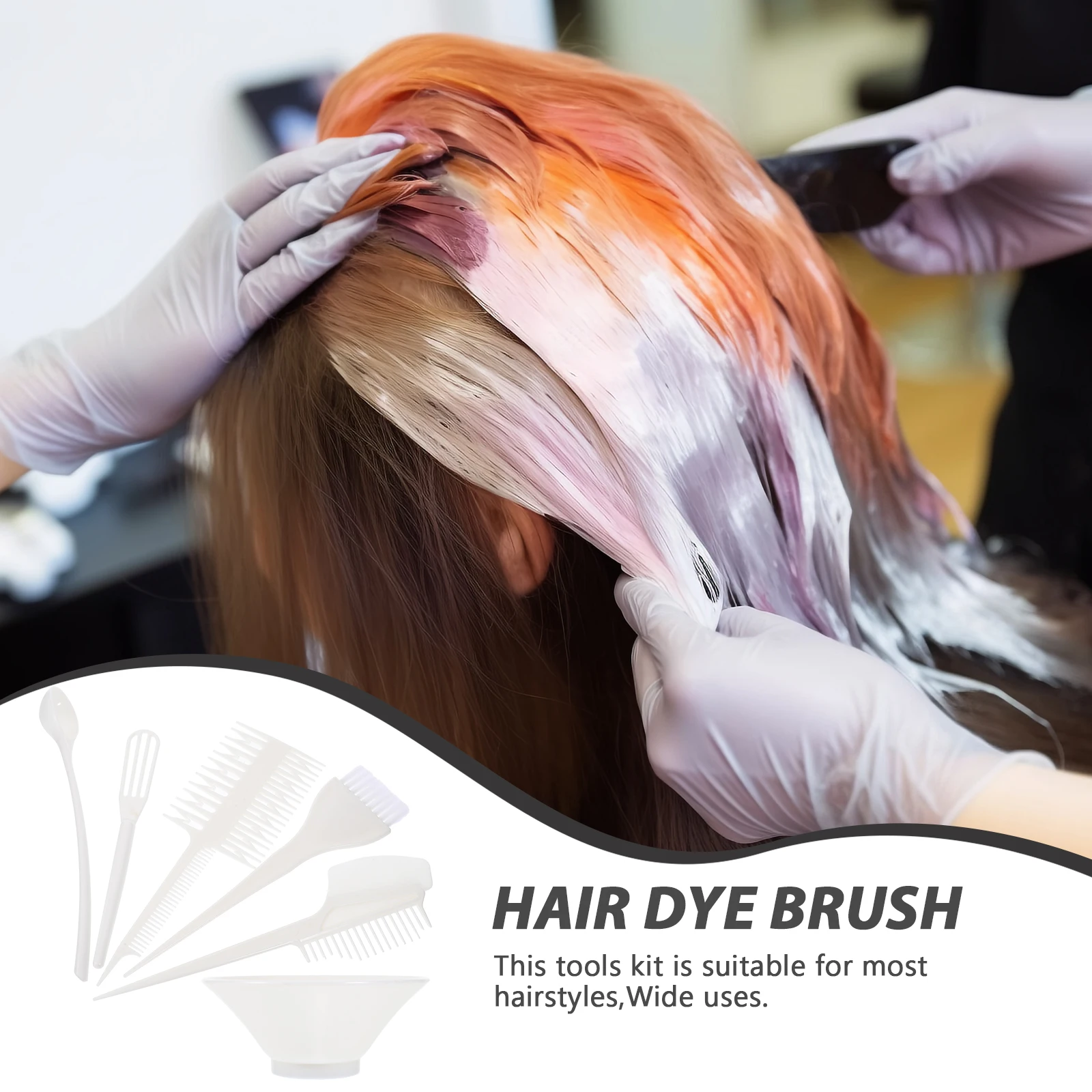 

6pcs Hair Dye Coloring Tools Barbershop Dyeing Brush Comb Salon Foiling Bowl Set For Home Use Long Short Curly Straight Hair