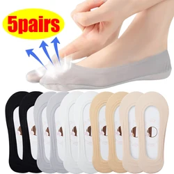 1/5pairs Women Silicone Anti-slip Invisible Socks Ice Silk Ankle Summer Ultra-thin Breathable Sock Shoe Slippers Low Boat Sock